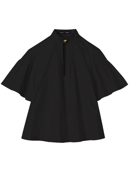 Pintuck-Detail Short-Sleeved Blouse