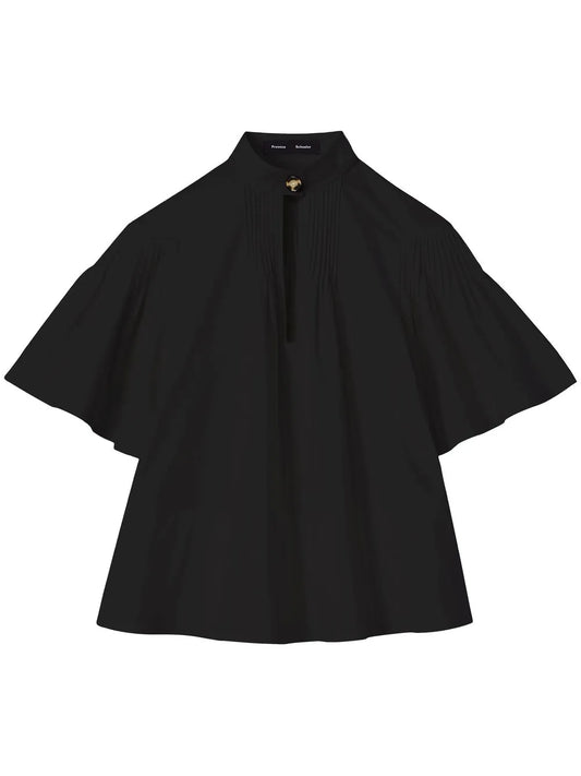Pintuck-Detail Short-Sleeved Blouse