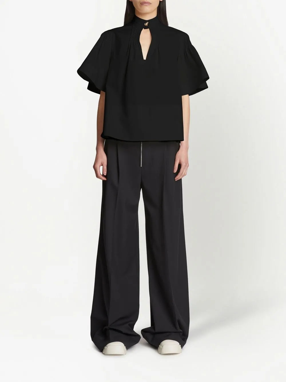 Pintuck-Detail Short-Sleeved Blouse