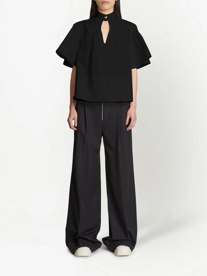 Pintuck-Detail Short-Sleeved Blouse