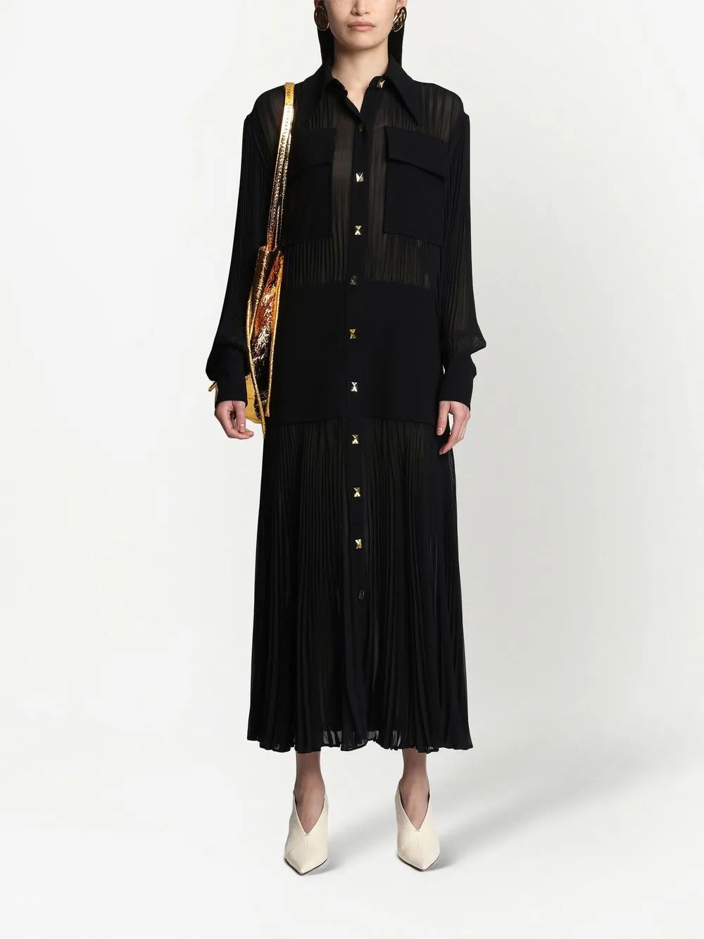 Plissé-Effect Shirt Dress