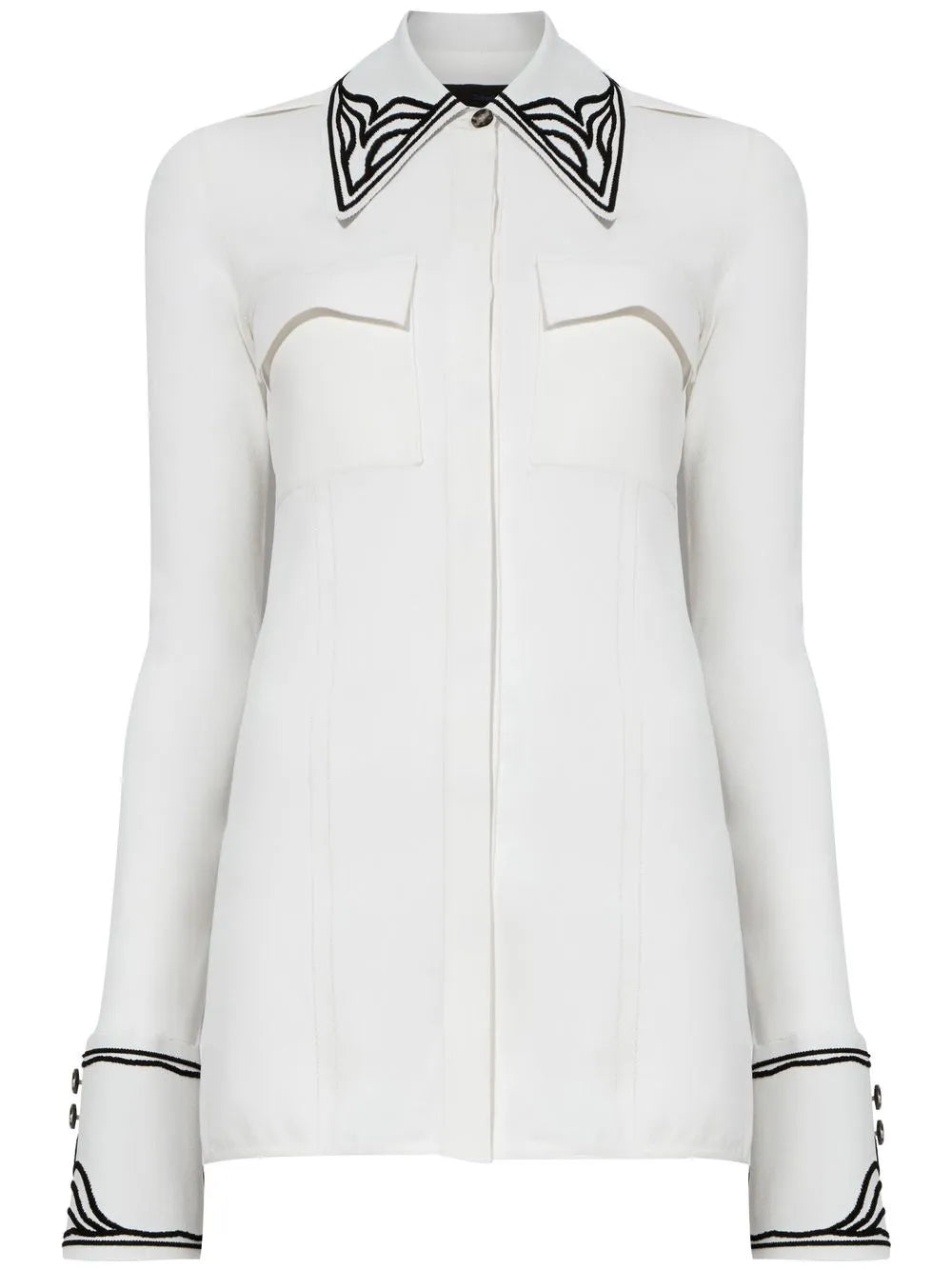 Cloqué-Effect Pointed-Collar Shirt