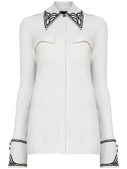 Cloqué-Effect Pointed-Collar Shirt