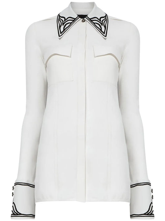 Cloqué-Effect Pointed-Collar Shirt