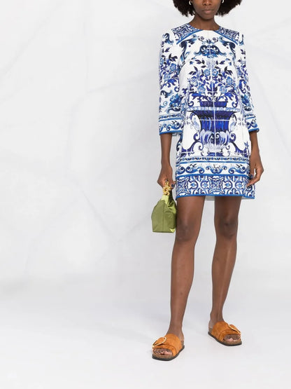Majolica-Print Dress