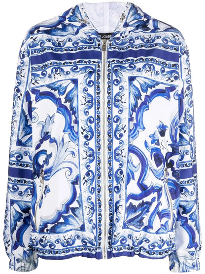 Majolica-Print Hooded Windbreaker