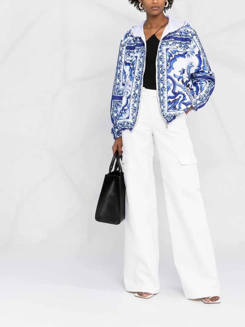 Majolica-Print Hooded Windbreaker
