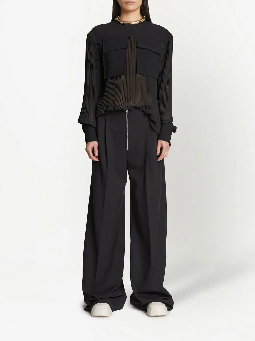 Pleated Long-Sleeved Blouse