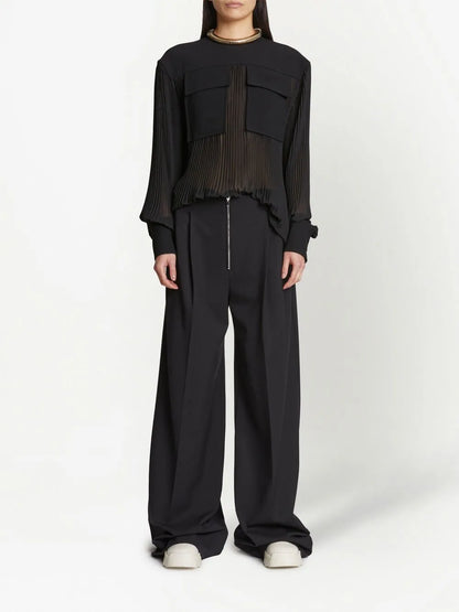 Pleated Long-Sleeved Blouse