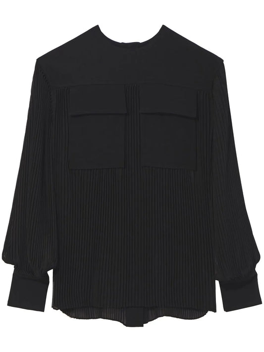 Pleated Long-Sleeved Blouse