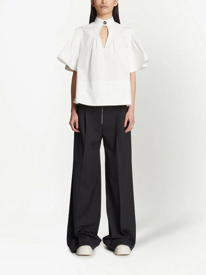 Pintuck-Detail Flared Blouse