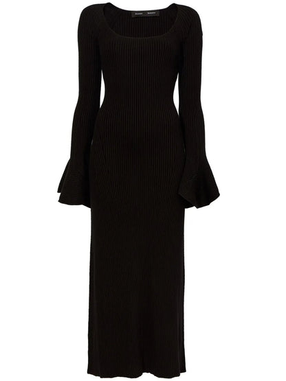 Ribbed-Knit Flute-Sleeved Dress