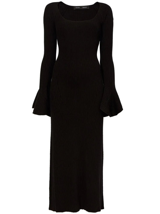 Ribbed-Knit Flute-Sleeved Dress