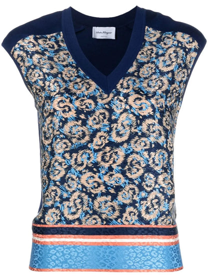All-Over Graphic-Print V-Neck Vest