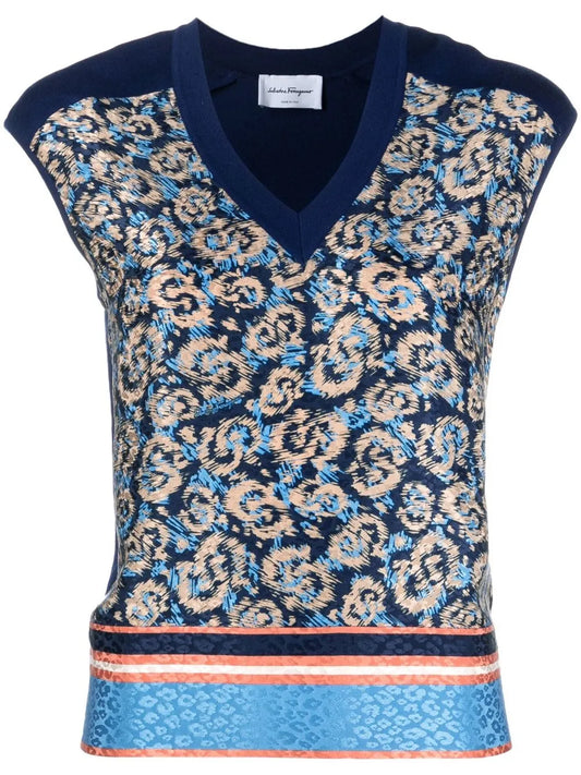 All-Over Graphic-Print V-Neck Vest