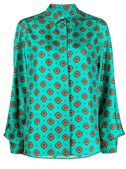 Geometric-Print Silk Shirt