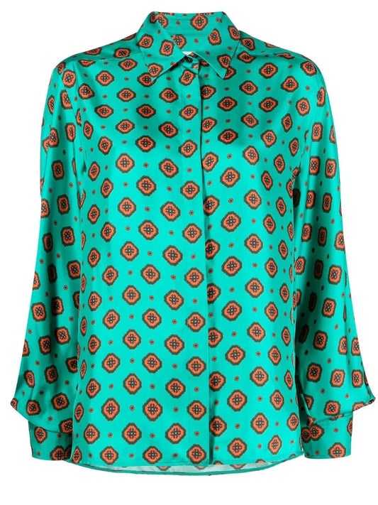 Geometric-Print Silk Shirt