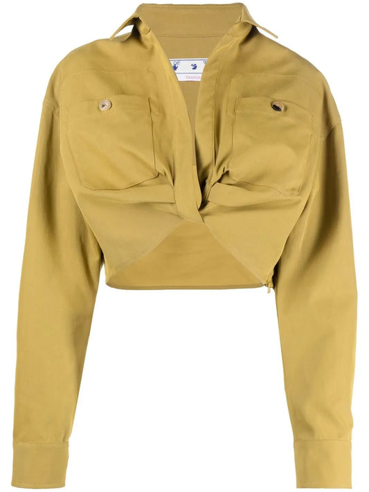 Twist-Front Cropped Cargo Shirt