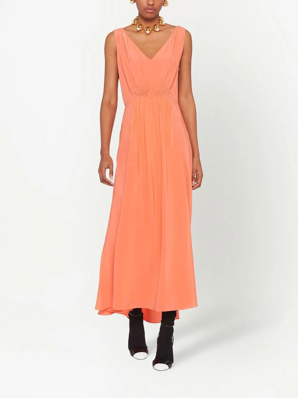 Gathered-Bodice Silk Dress