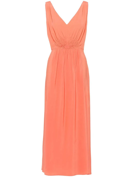Gathered-Bodice Silk Dress