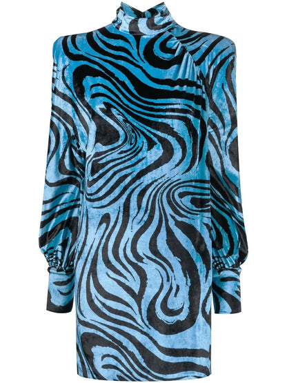 Abstract-Print Velvet Dress