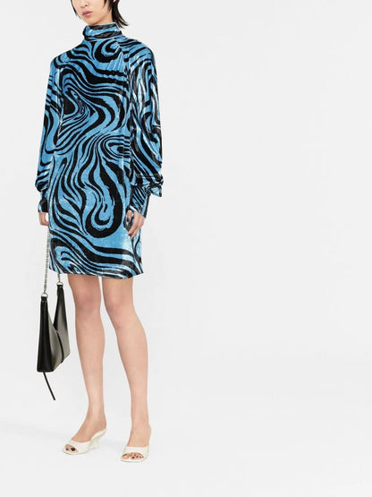 Abstract-Print Velvet Dress