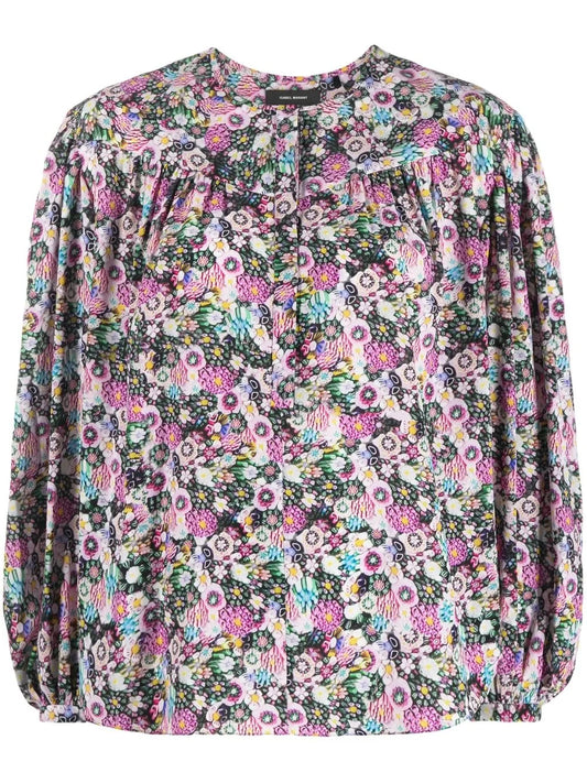 Floral-Print Long-Sleeve Blouse