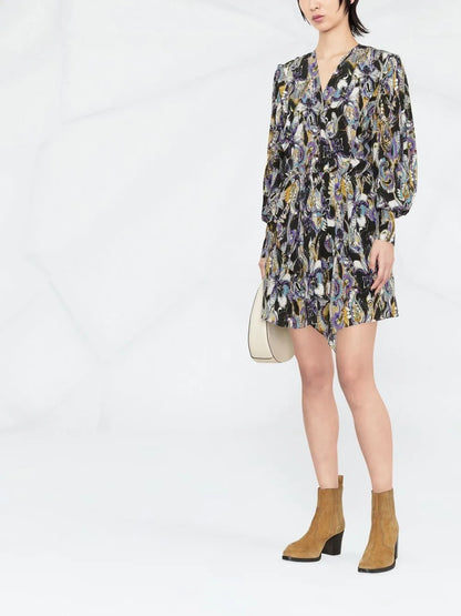 Graphic-Print Long-Sleeve Dress