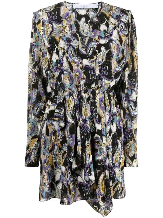 Graphic-Print Long-Sleeve Dress