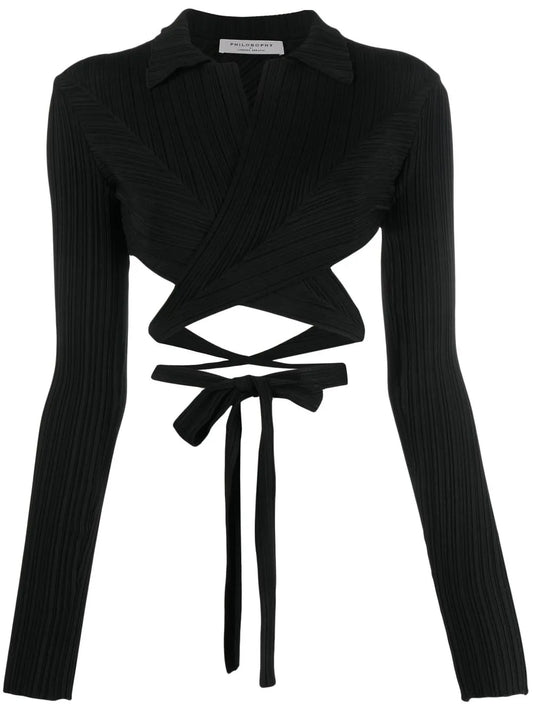 Plissé Wrap-Around Cropped Shirt