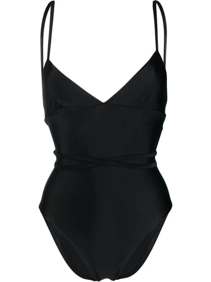 Tie-Fastening V-Neck One-Piece