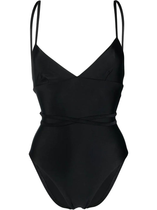 Tie-Fastening V-Neck One-Piece
