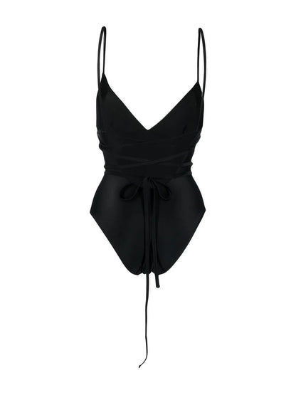 Tie-Fastening V-Neck One-Piece