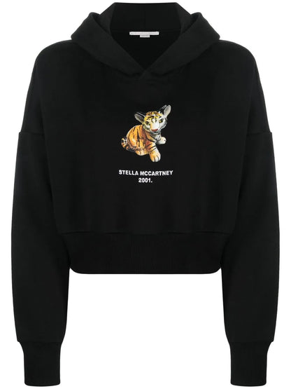 Tiger-Print Cropped Hoodie