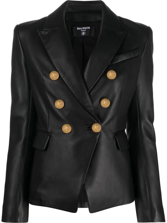 Double-Breasted Leather Blazer