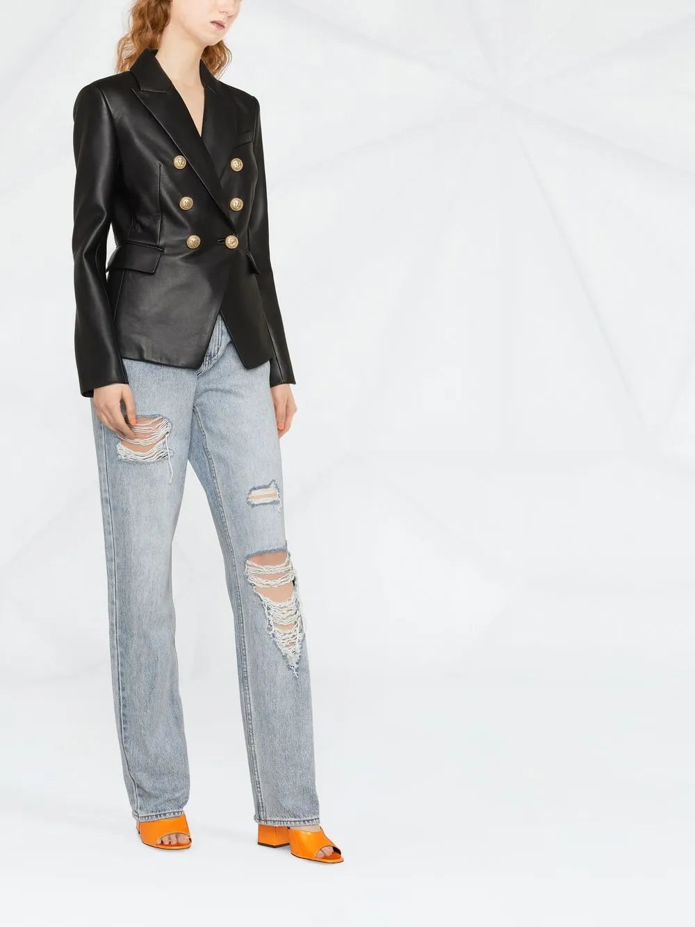 Double-Breasted Leather Blazer