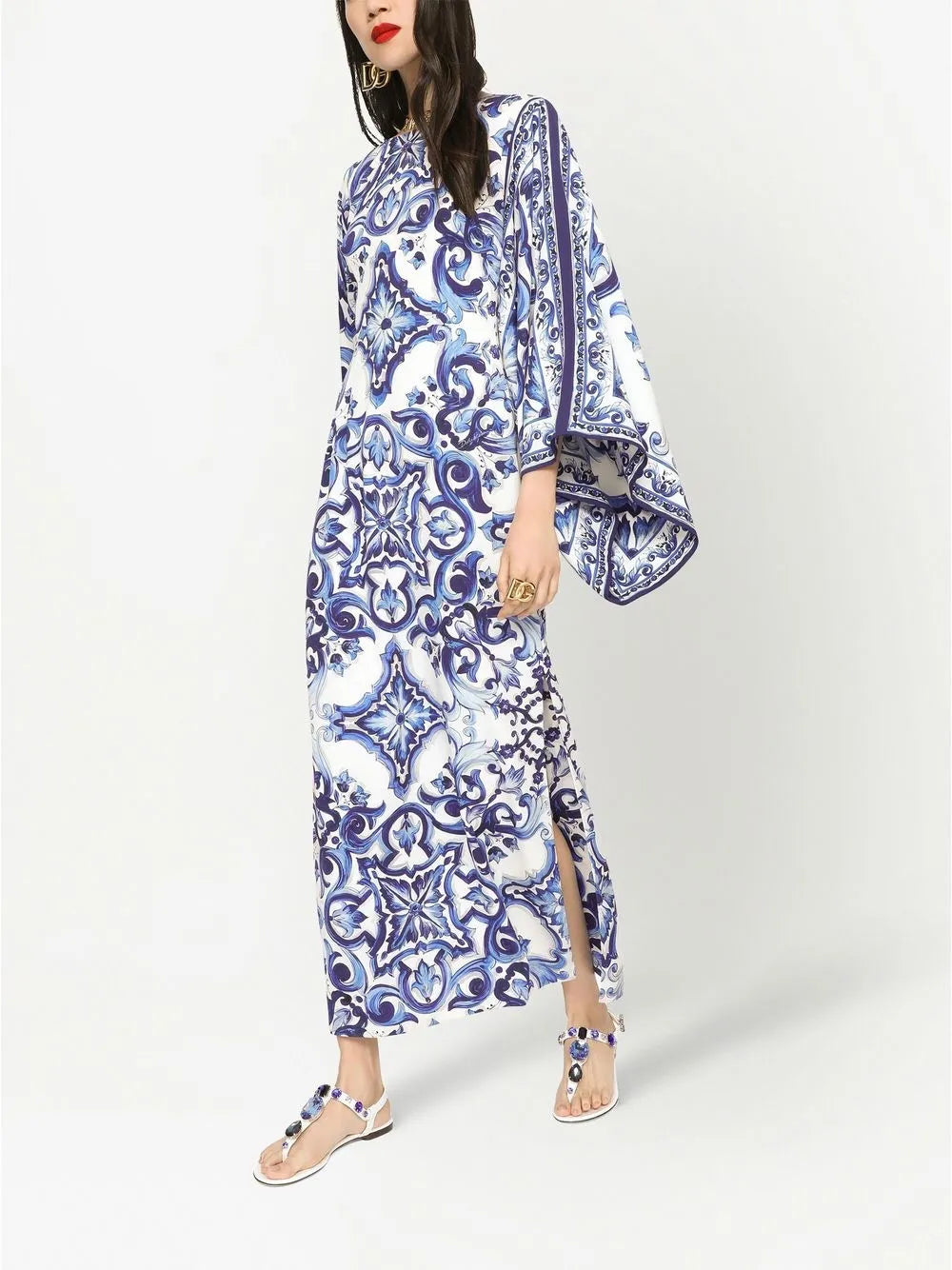 Majolica-Print Maxi Dress
