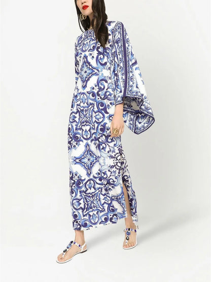Majolica-Print Maxi Dress
