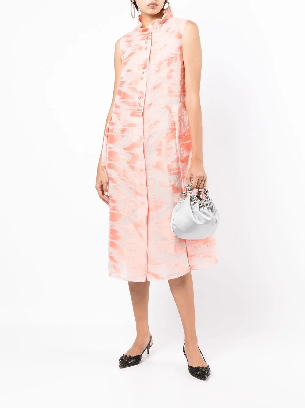 Brushed-Print Detail Midi Dress