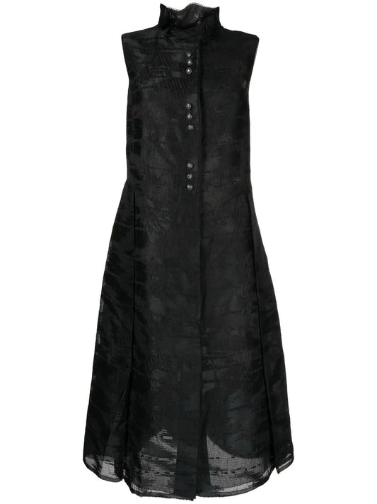 Brushed-Print Detail Midi Dress