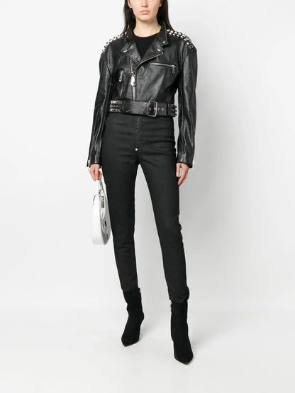 Rock-Stud Cropped Leather Jacket