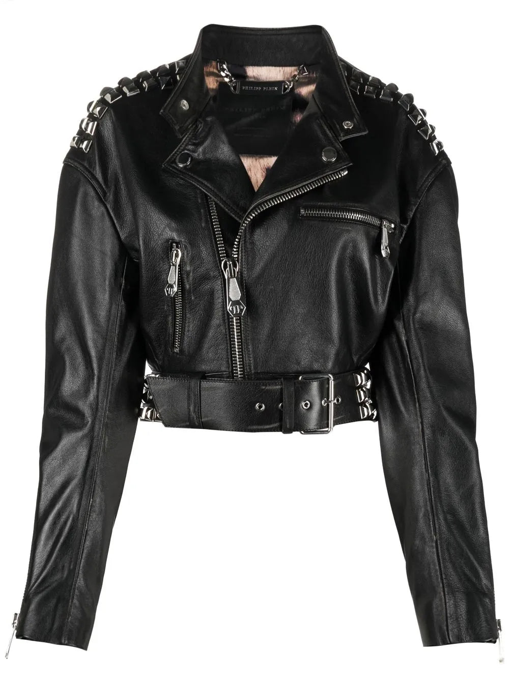 Rock-Stud Cropped Leather Jacket