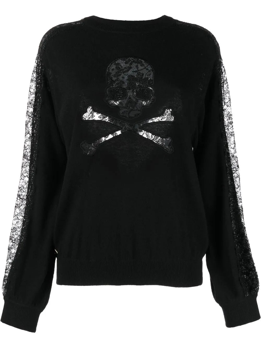Lace-Panelling Skull-Print Sweatshirt