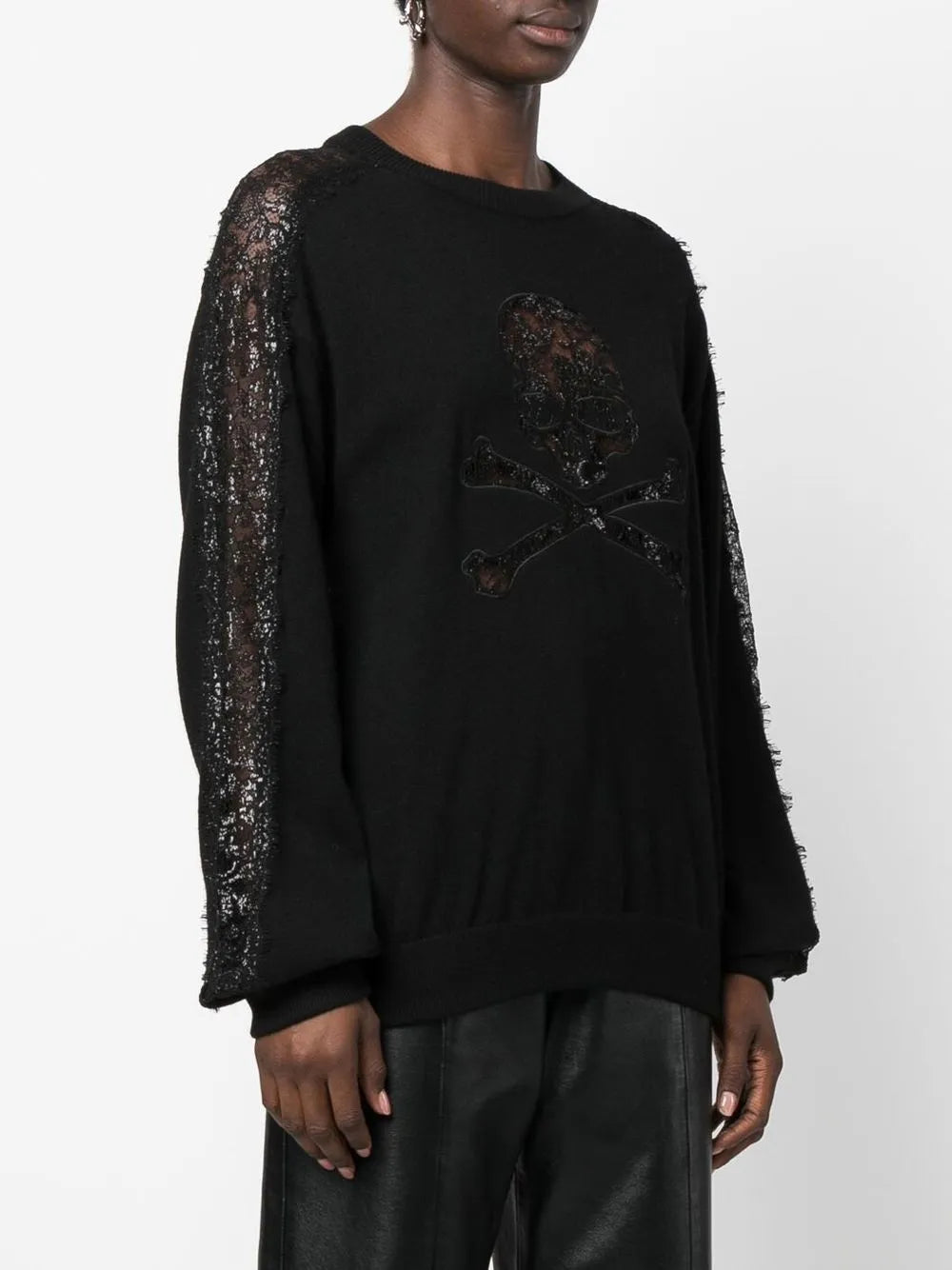 Lace-Panelling Skull-Print Sweatshirt