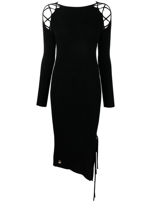 Lace-Detail Ribbed-Knit Dress