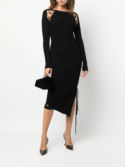Lace-Detail Ribbed-Knit Dress