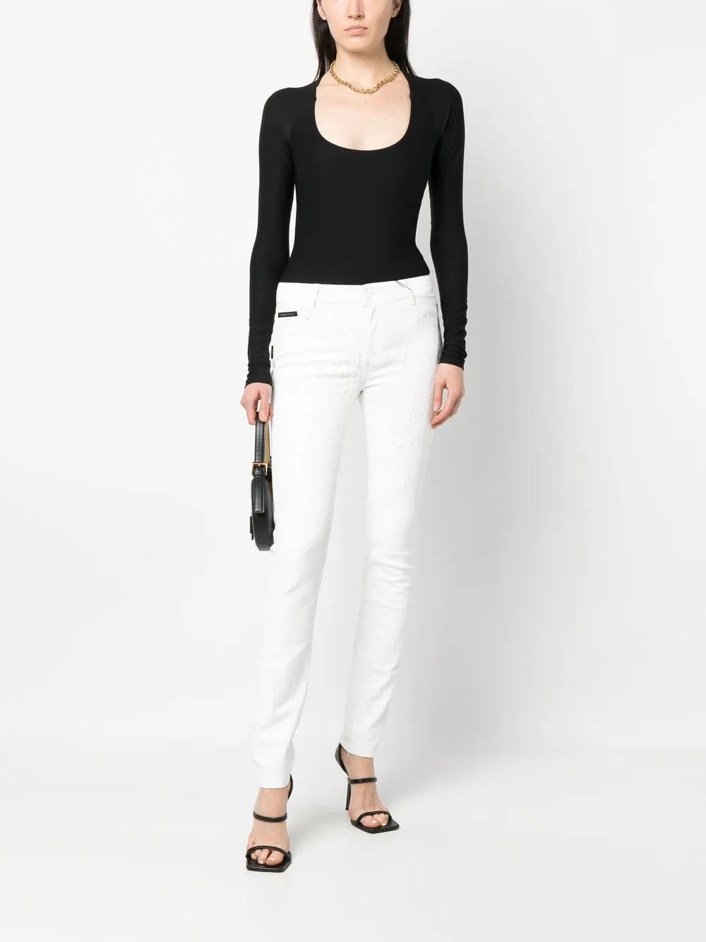 Crackle-Textured Denim Leggings