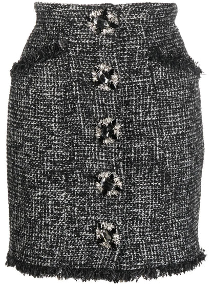 Button-Front Tweed Skirt
