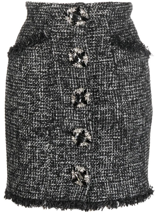 Button-Front Tweed Skirt