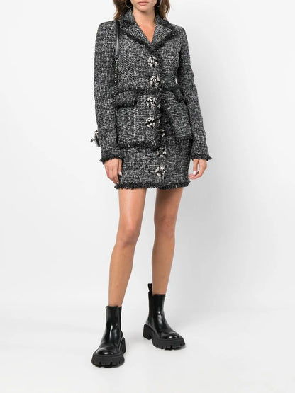 Button-Front Tweed Skirt